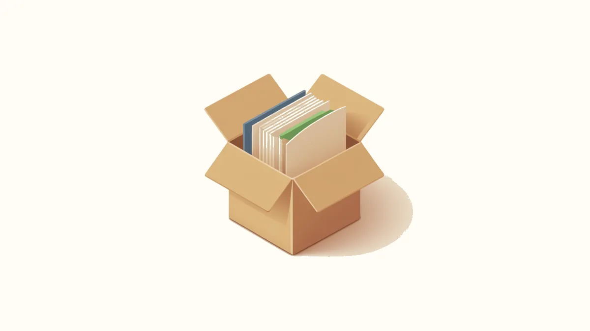 小さな箱に書類が立てて収まり、箱からはみ出しがないイラスト